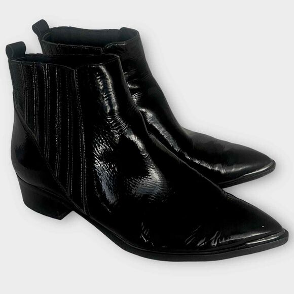 MARC Fisher Yommi Ankle Boots Black Patent Leather 6.5 Girls Night Out - Picture 1 of 8